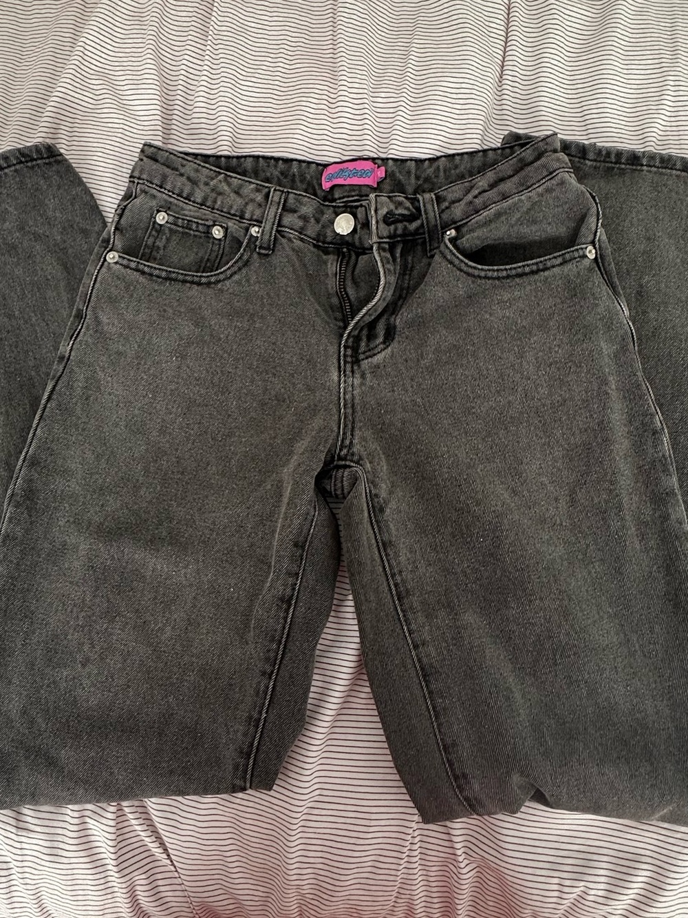 Edikted Low Rise Raelynn Jeans Black Charcoal Size XS
